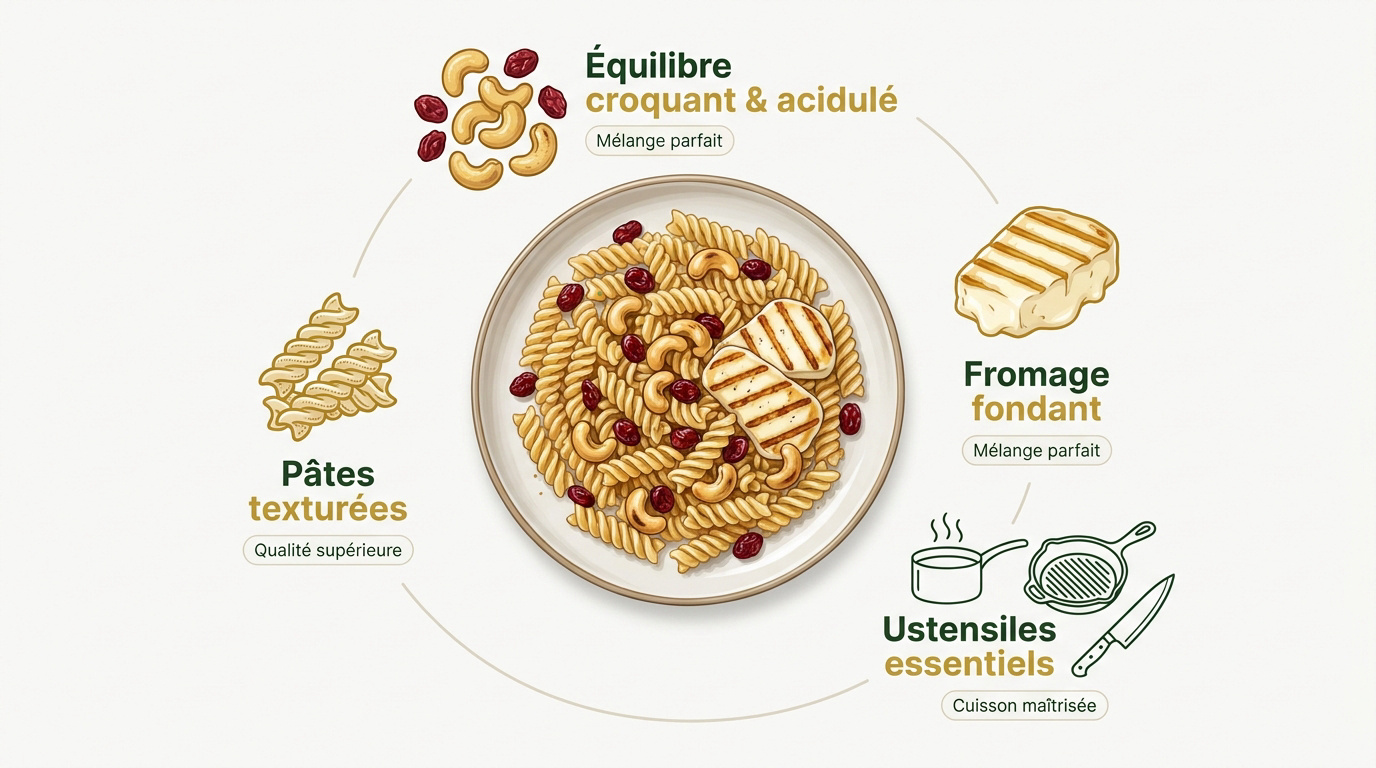 Ingrédients frais pour une salade de pâtes au fromage talagani grillé