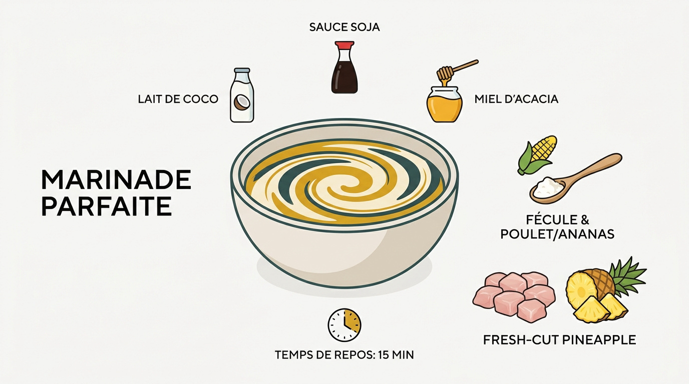 Préparation de la marinade onctueuse au curry et lait de coco dans un bol