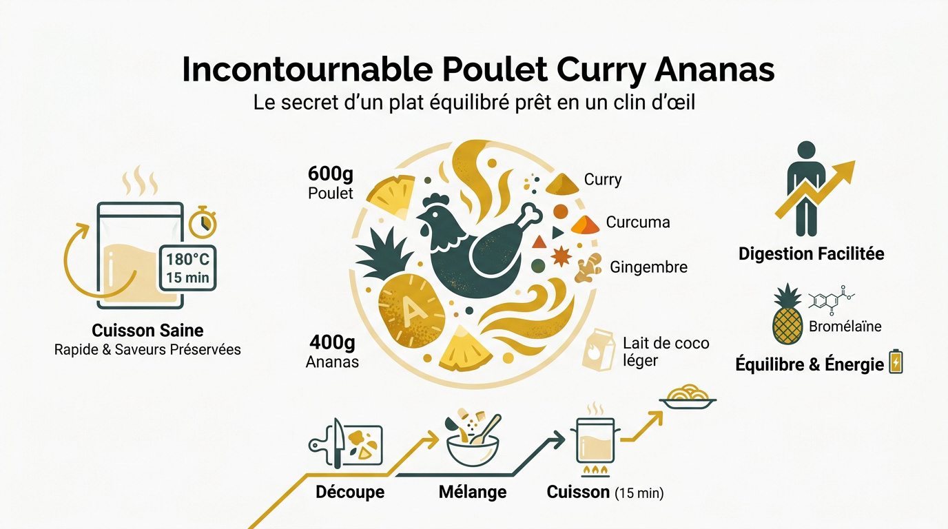 Poulet au curry et morceaux d'ananas frais dans un bol en céramique
