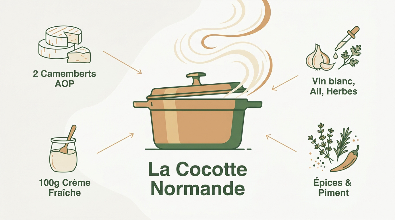 Ingrédients frais pour une fondue au camembert normand