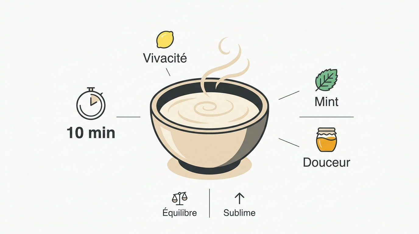 Sauce crémeuse au fromage frais, miel et citron dans un bol avec des herbes fraîches