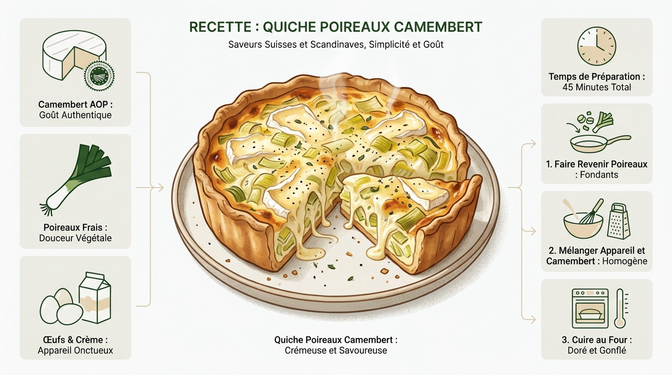 Quiche dorée aux poireaux et tranches de camembert de Normandie AOP