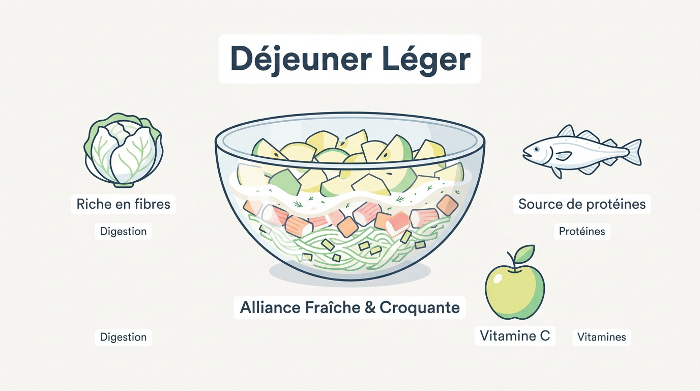 Salade croquante de chou blanc au surimi et lamelles de pommes fraîches