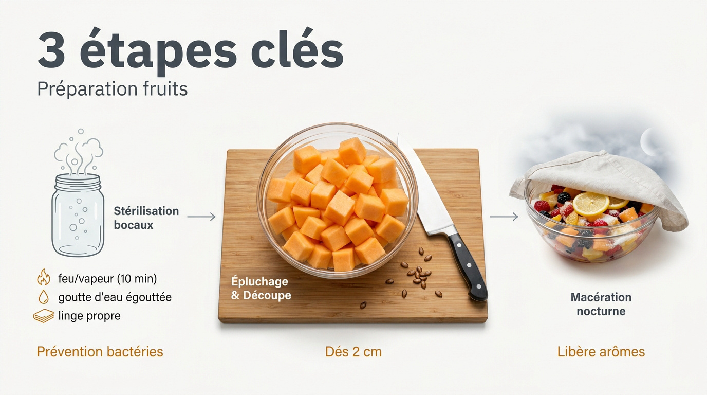 Préparation de la chair de melon d'Espagne pour la confiture