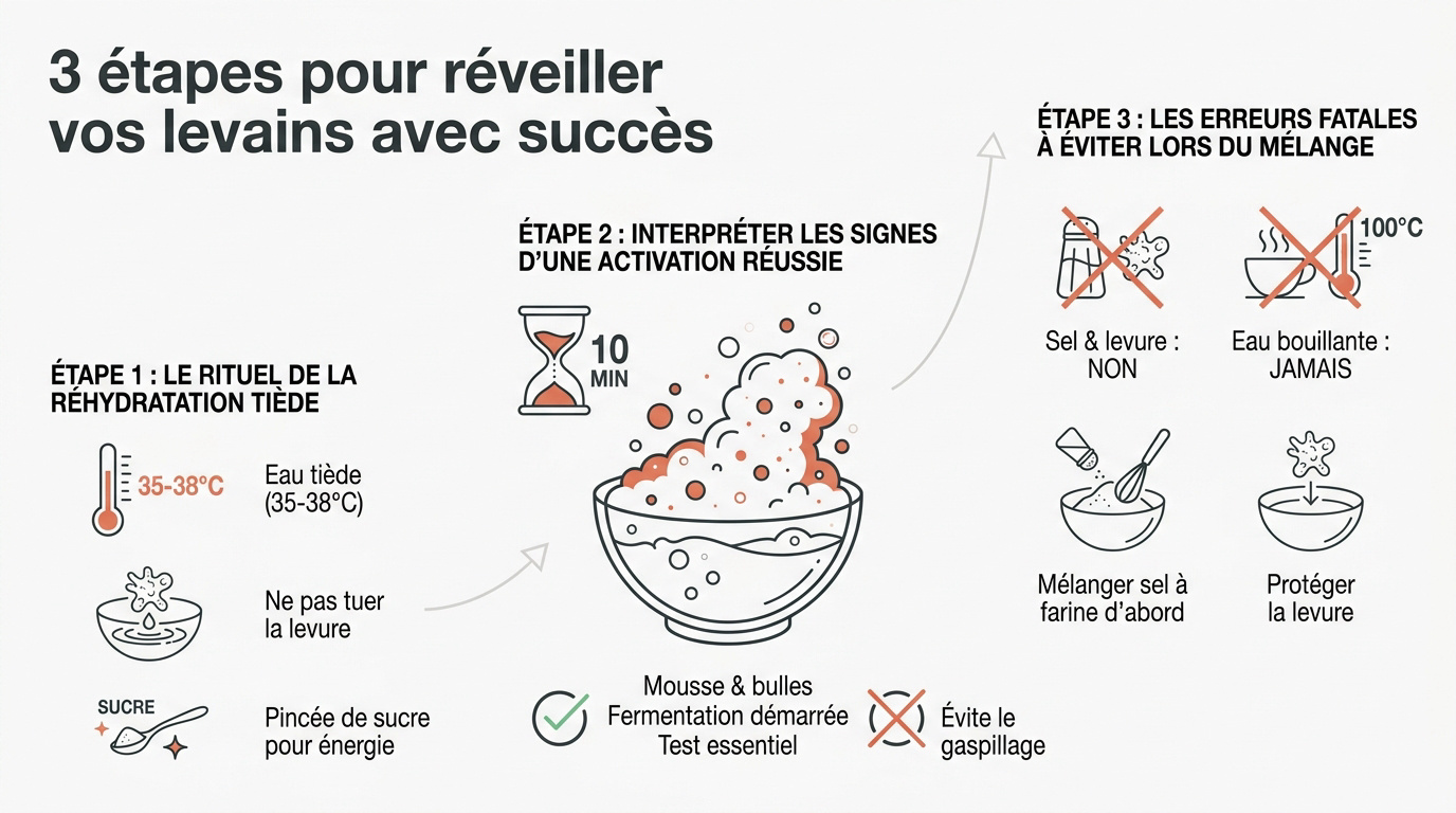Préparation de la levure sèche active dans un bol d'eau tiède