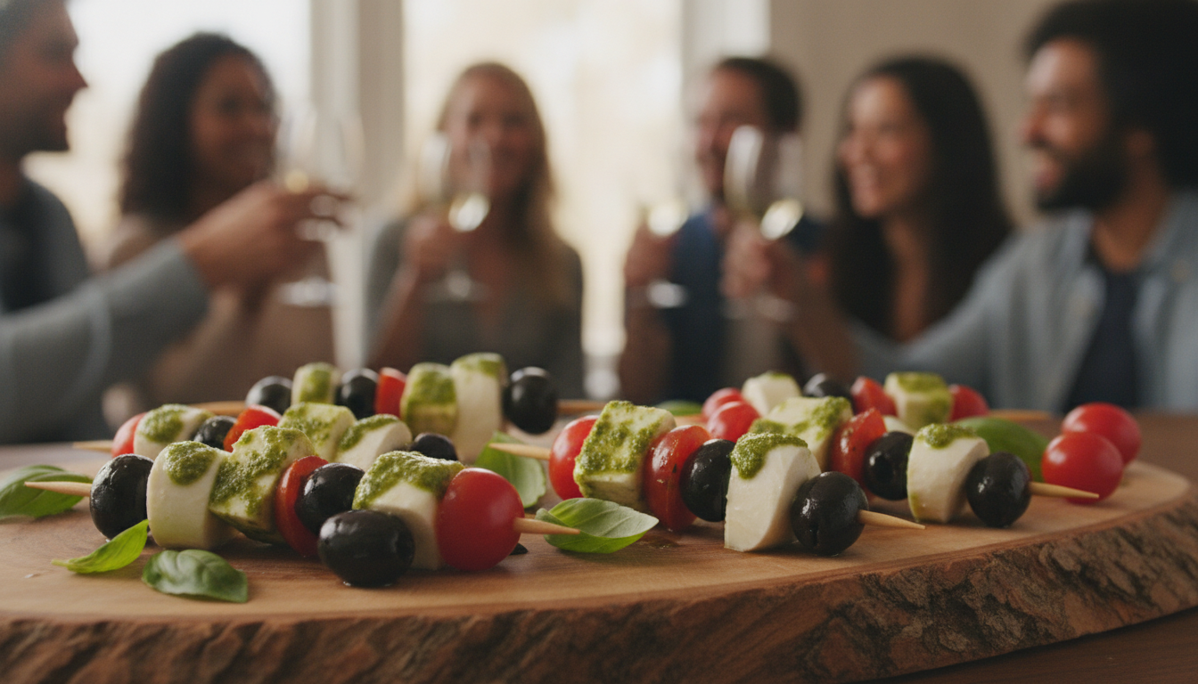 découvrez 'délice en brochette', une recette gourmande alliant le fromage frais fondant à un pesto aromatique, pour une explosion de saveurs en bouche.