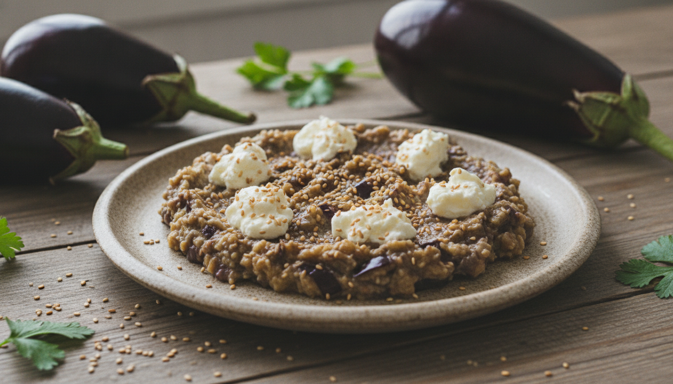 découvrez notre délicieuse recette de caviar d’aubergine onctueux au fromage frais, agrémenté de graines de sésame pour une touche gourmande et saine.