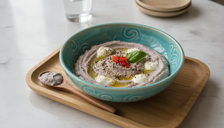 découvrez une délicieuse recette de caviar d’aubergine onctueux au fromage frais, agrémenté de graines de sésame croquantes, parfaite pour un apéritif gourmand et sain.