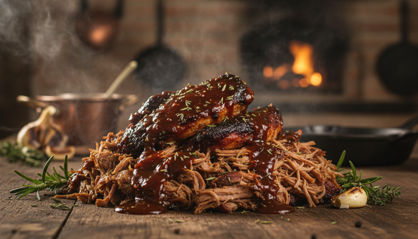 découvrez notre recette d'échine de porc confite à la sauce barbecue, un plat fondant et savoureux qui ravira vos papilles. facile à préparer, idéal pour un repas convivial.