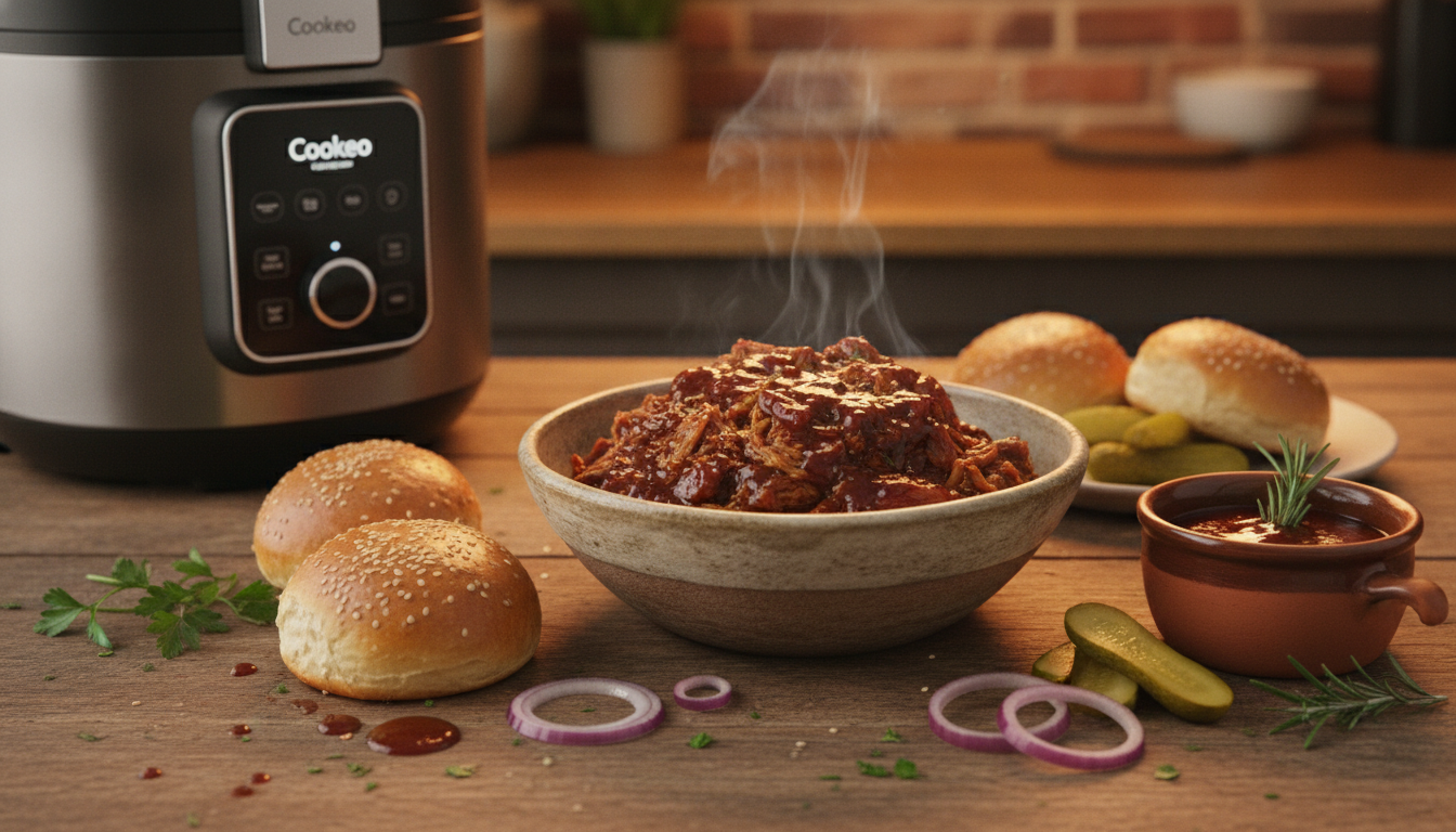découvrez une recette facile et rapide de porc effiloché au cookeo, accompagné d'une délicieuse sauce barbecue maison savoureuse, parfaite pour régaler toute la famille.