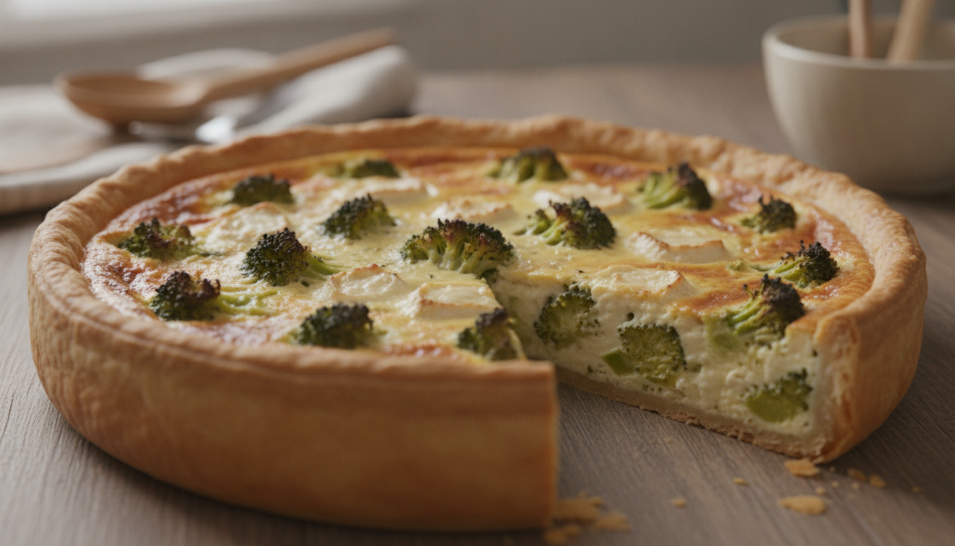 découvrez la quiche brocoli et chèvre, une recette savoureuse alliant la douceur du fromage de chèvre à la fraîcheur du brocoli pour une harmonie parfaite en bouche.