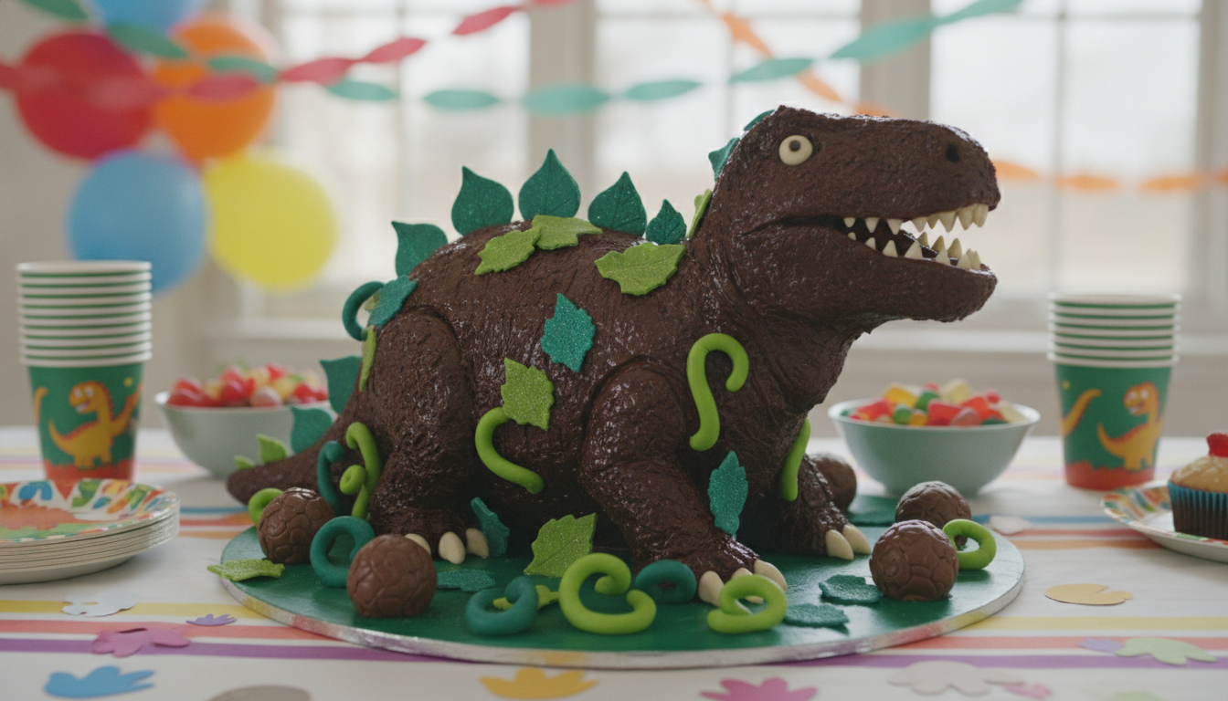 découvrez notre recette maison de gâteau au chocolat inspirée de jurassic world, avec une décoration originale de dinosaures pour un anniversaire ou une fête inoubliable.
