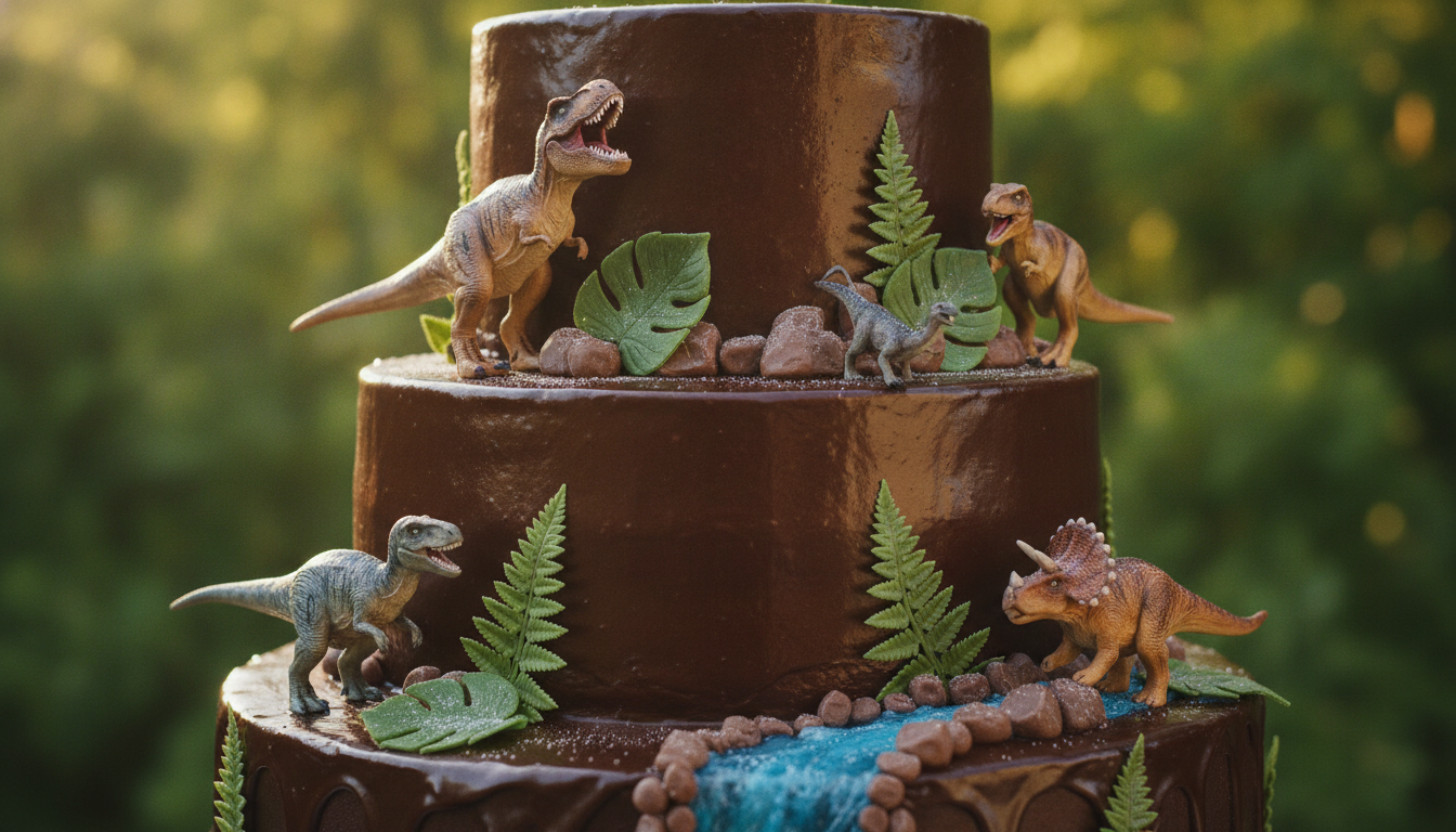 découvrez notre recette maison de gâteau au chocolat inspirée de jurassic world, décorée avec des dinosaures pour un anniversaire ou une fête thématique inoubliable.