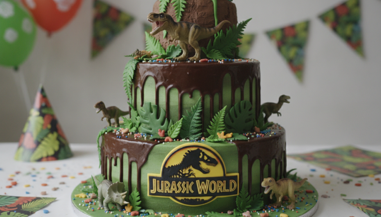 découvrez une recette maison facile pour un gâteau au chocolat sur le thème jurassic world, décoré avec des dinosaures pour émerveiller petits et grands à votre fête d'anniversaire.