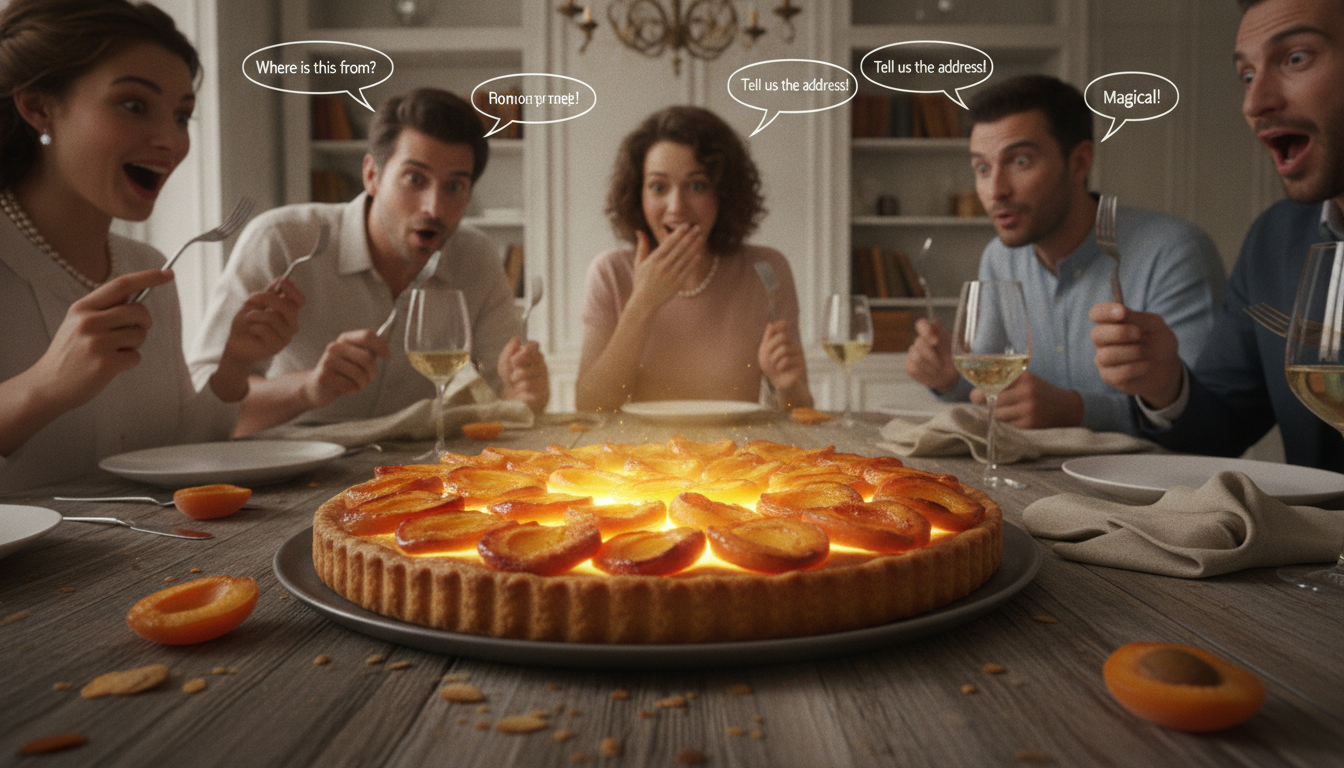 découvrez la recette secrète d'une frangipane magique cachée sous des abricots, qui a séduit mes invités au point de leur faire demander l'adresse de la pâtisserie.