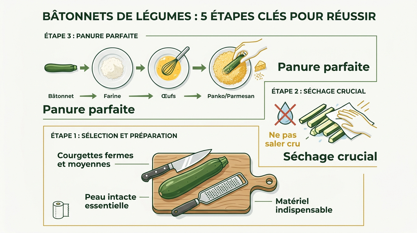 Frites de courgettes croustillantes panées au parmesan et chapelure panko
