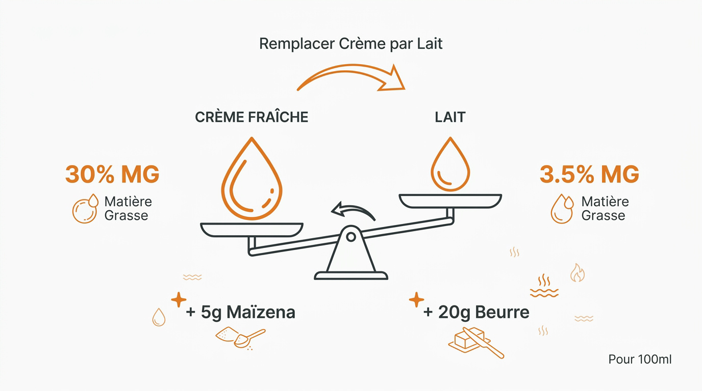 Tableau comparatif des matières grasses entre le lait et la crème fraîche avec astuces d'épaississement