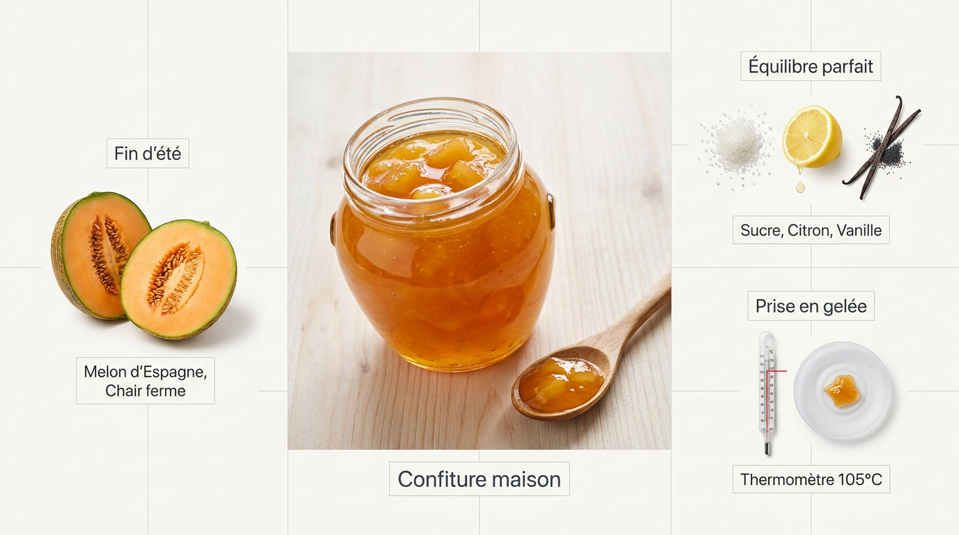 Pots de confiture de melon d'Espagne artisanale à la couleur dorée