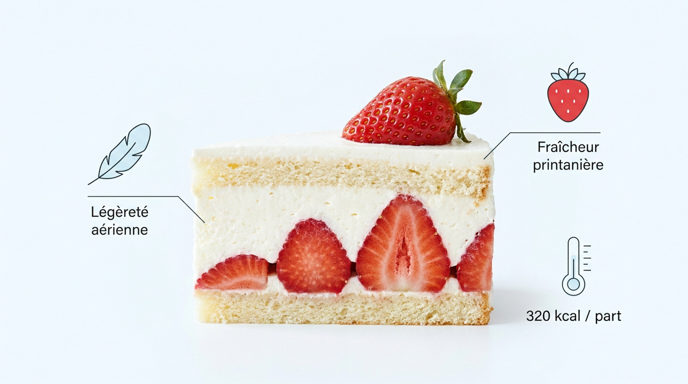 Fraisier moderne à la crème diplomate et fraises gariguettes fraîches