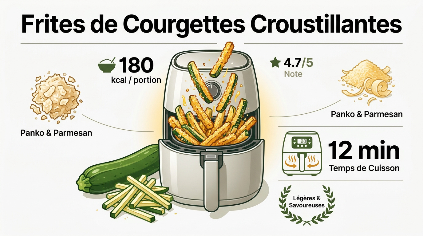 Frites de courgettes croustillantes dorées à l'air fryer avec sauce au yaourt