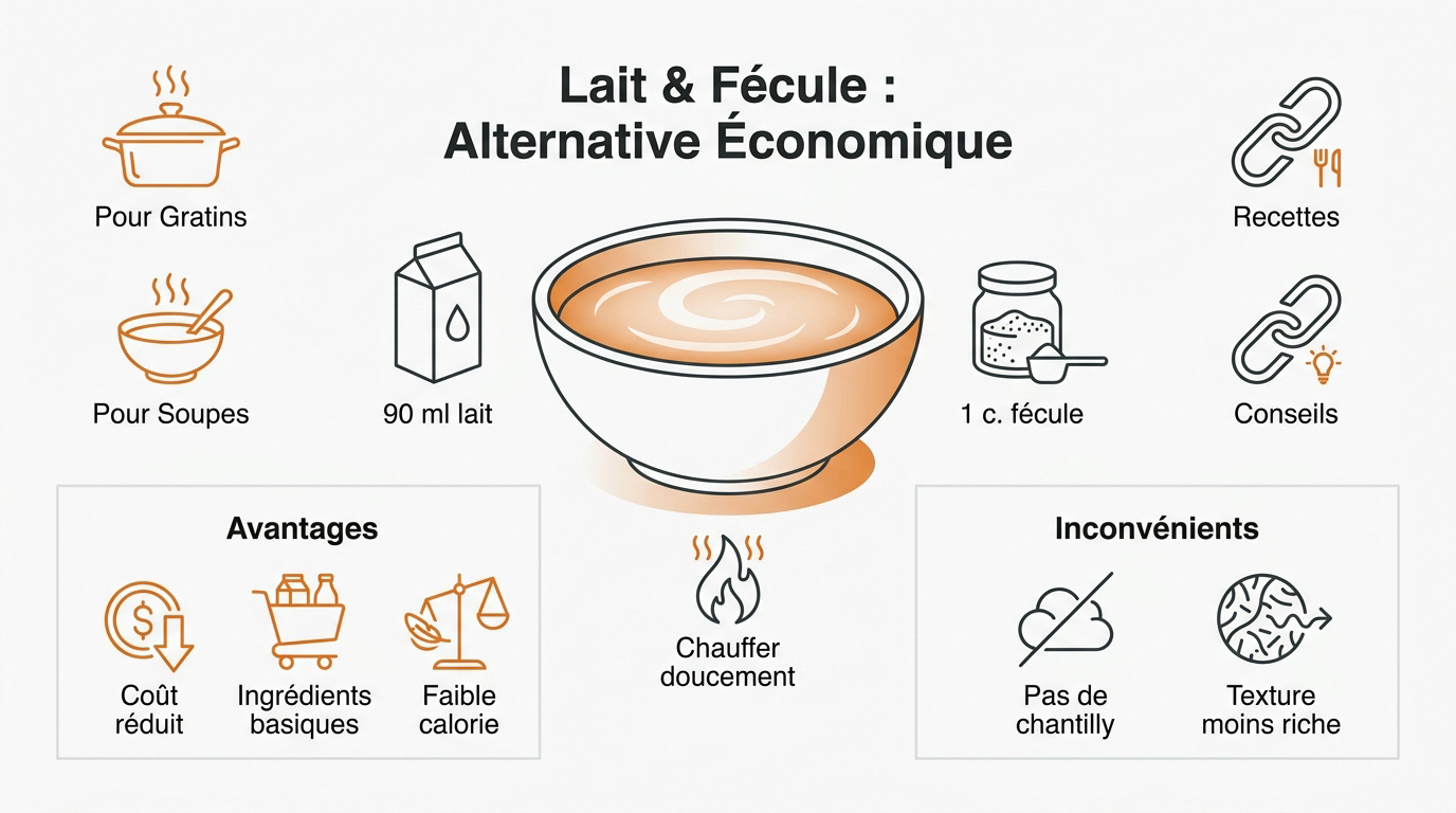 Mélange de lait et de fécule de maïs dans un bol pour remplacer la crème liquide