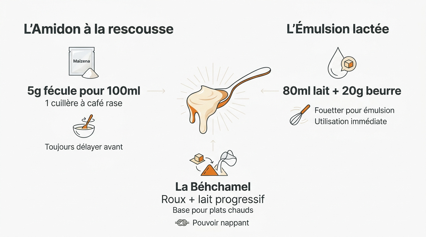 Techniques culinaires pour épaissir des sauces au lait et remplacer la crème