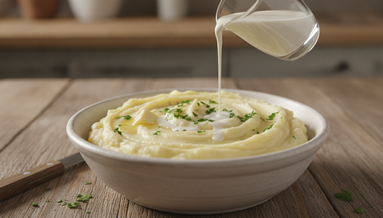 découvrez comment sublimer votre purée en remplaçant le lait par de la crème liquide pour une texture onctueuse et un goût riche.