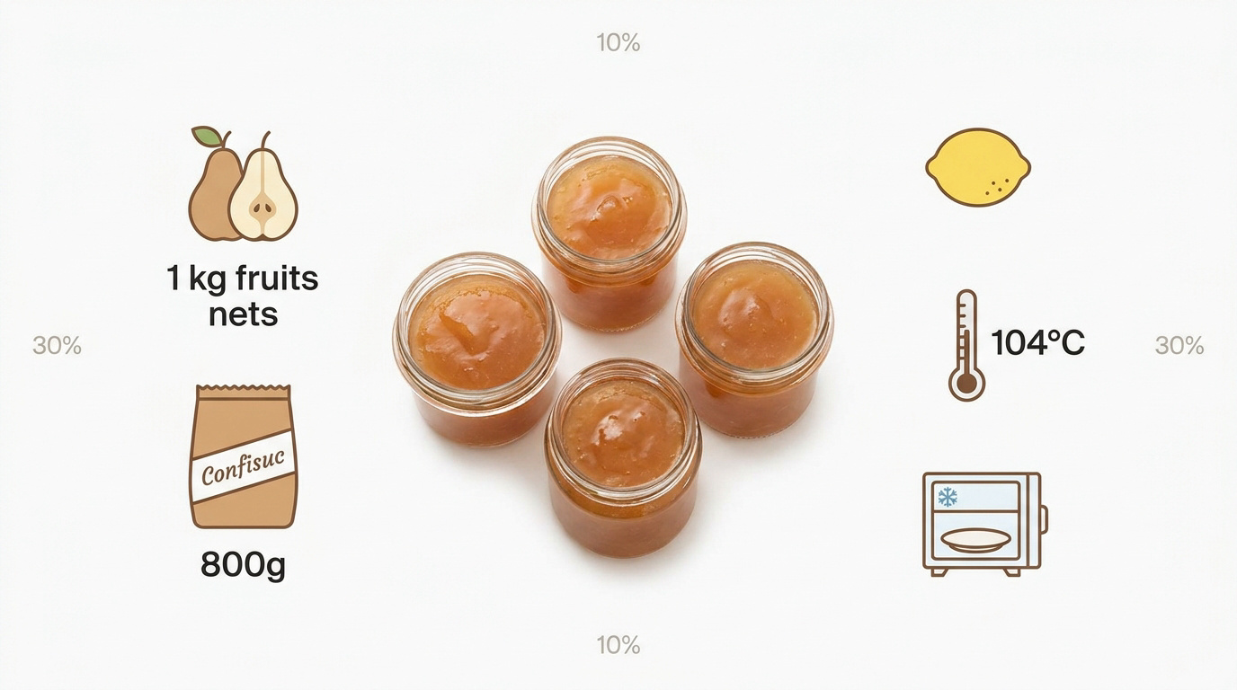 Préparation de confiture de poires maison dans une bassine en cuivre