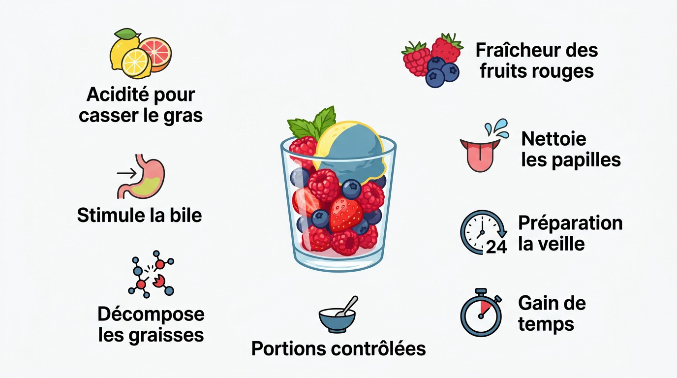 Sélection de desserts légers et fruités pour conclure un repas de lasagnes