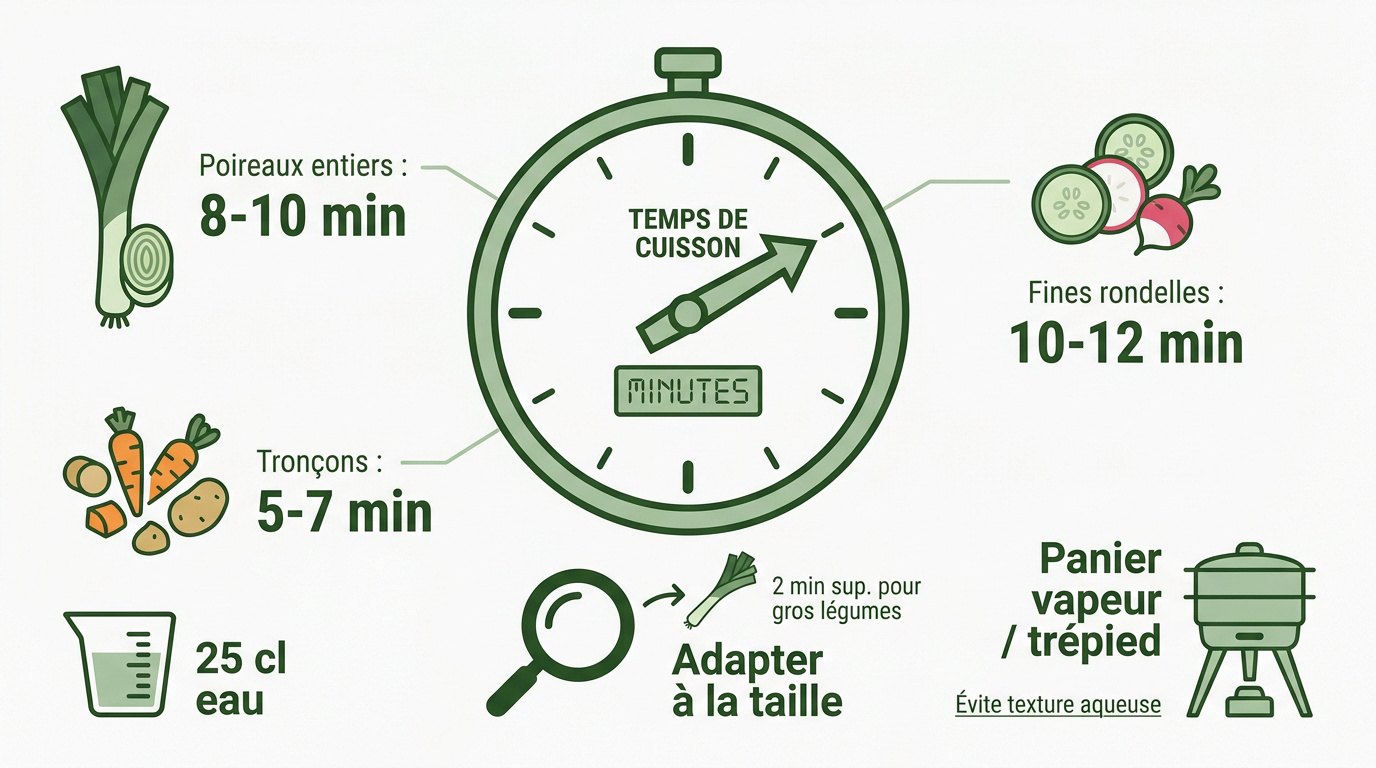 Tableau récapitulatif des temps de cuisson vapeur pour les légumes en cocotte-minute