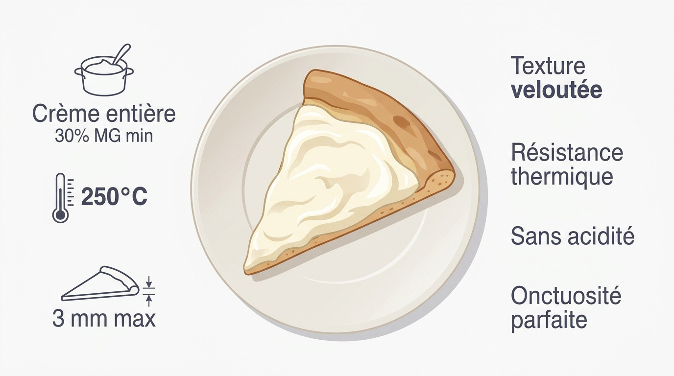 Pizza blanche à la crème fraîche sortant du four avec une texture onctueuse