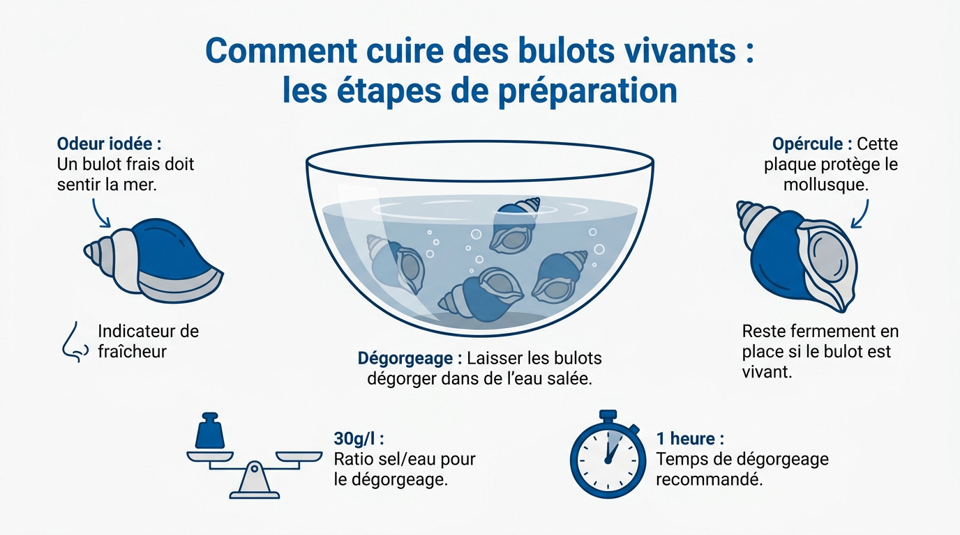 Préparation des bulots vivants dans un saladier pour le dégorgeage