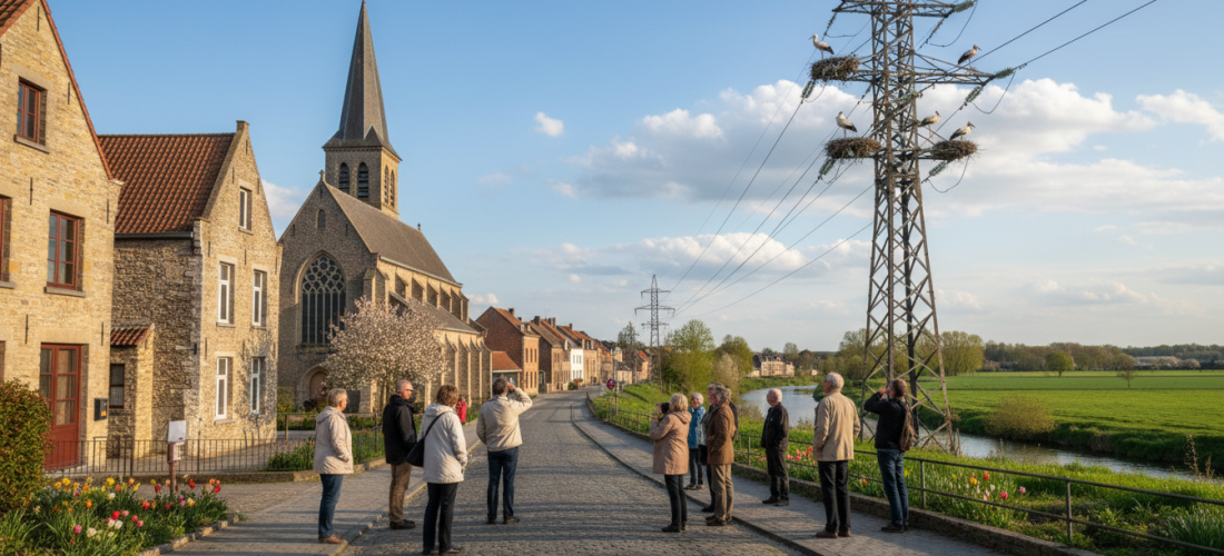 en belgique, des cigognes ont choisi messancy pour nidifier, évoquant la célèbre tradition alsacienne de ces oiseaux majestueux.