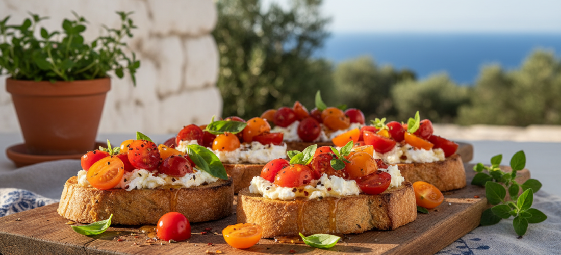 découvrez notre recette de bruschettas légères garnies de tomates fraîches, de chèvre fondant et sublimées par un miel épicé, le tout délicatement gratiné au four pour un apéritif savoureux et original.