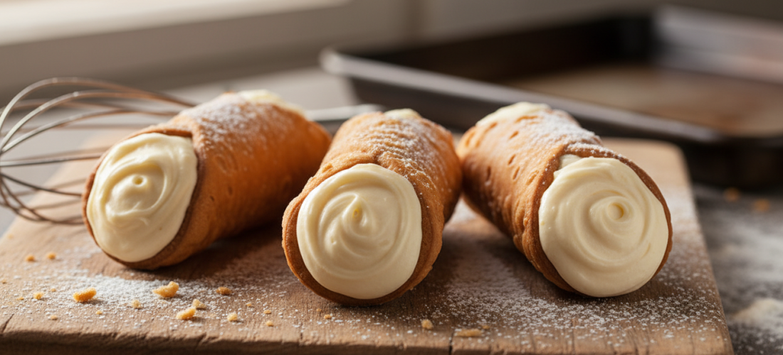 découvrez nos cannoli dorés au four, garnis d'une onctueuse crème pâtissière à la vanille, pour un plaisir artisanal facile à réaliser et à déguster chez vous.