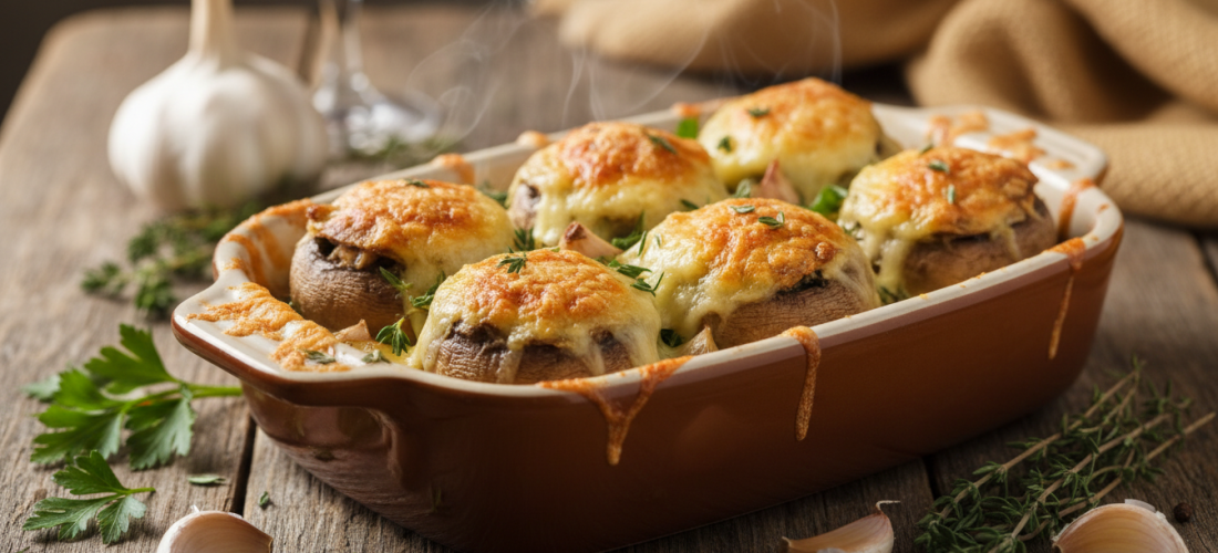 découvrez notre recette facile de champignons gratinés à l’ail et aux fines herbes, un apéro chaud, fondant et croustillant à déguster tout droit sorti du four.