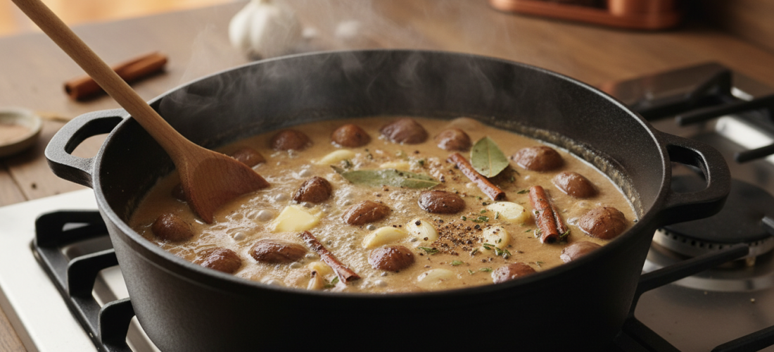découvrez ce velouté chaud-froid aux châtaignes, épices et pain d’épice grillé, une recette surprenante qui éveille vos papilles et prolonge la magie des fêtes.