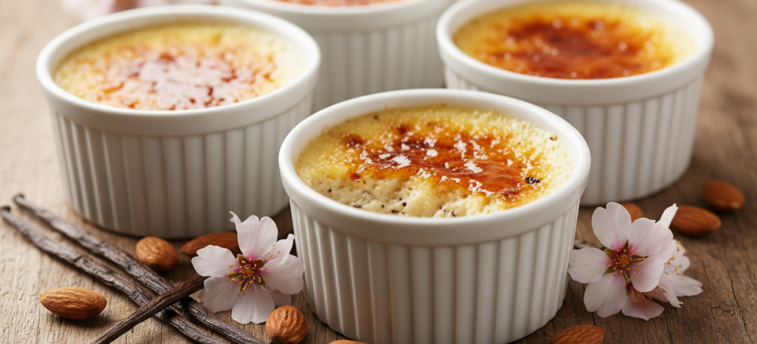 découvrez notre recette simple et gourmande de crème brûlée aérienne à l'amande et à la vanille, pour un dessert léger et délicieux qui ravira vos papilles.