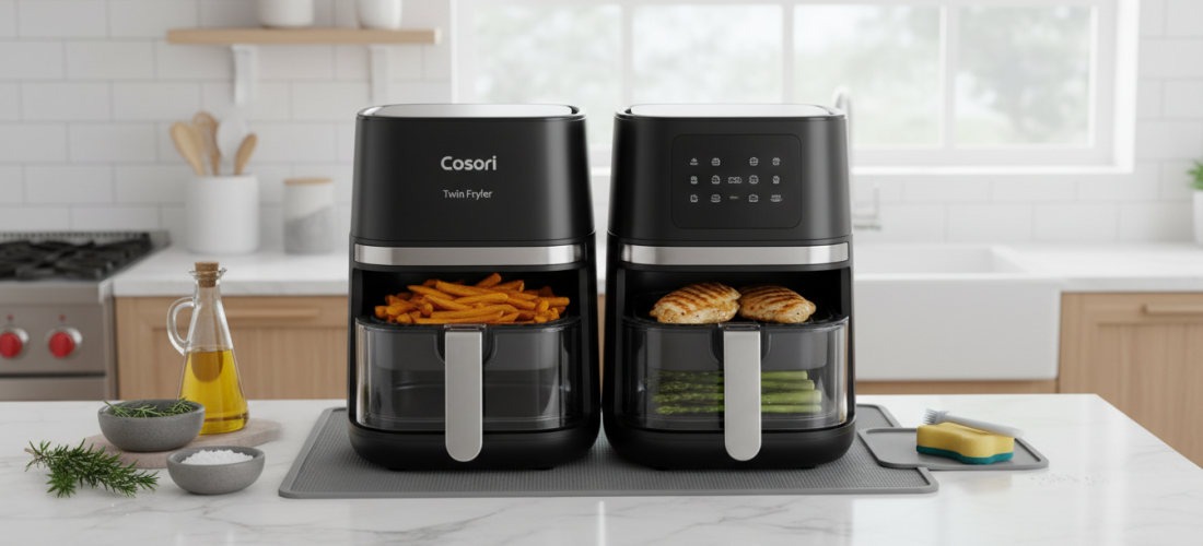 découvrez la friteuse sans huile cosori air fryer twinfry 10l, alliant puissance et contrôle intelligent pour une cuisson saine, rapide et savoureuse de vos plats préférés.