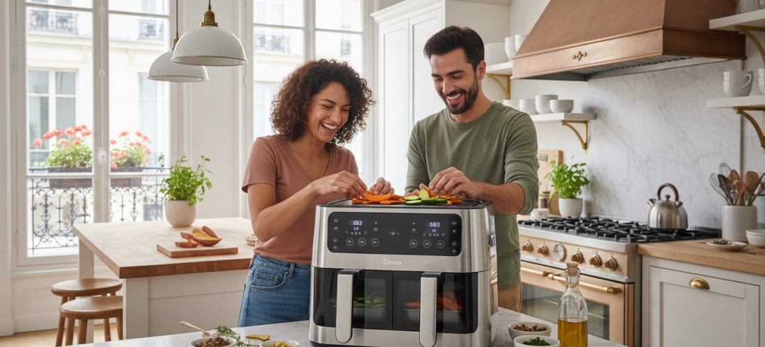 découvrez la friteuse sans huile oqcsuat 10l, alliant puissance et double compartiment pour une cuisson saine, rapide et efficace de vos plats préférés.