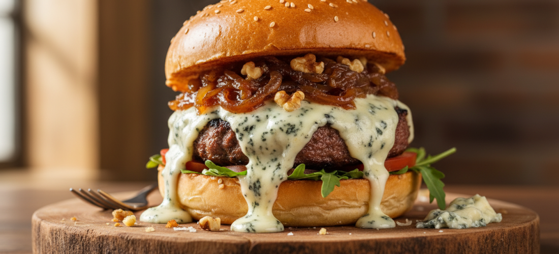 savourez notre recette exclusive de hamburger au fromage bleu, une création gourmande qui promet une expérience culinaire unique et délicieuse.
