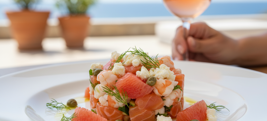 découvrez une recette estivale pleine de fraîcheur avec des crevettes croquantes, du pamplemousse juteux et du fromage au saumon, une explosion de saveurs pour vos papilles.