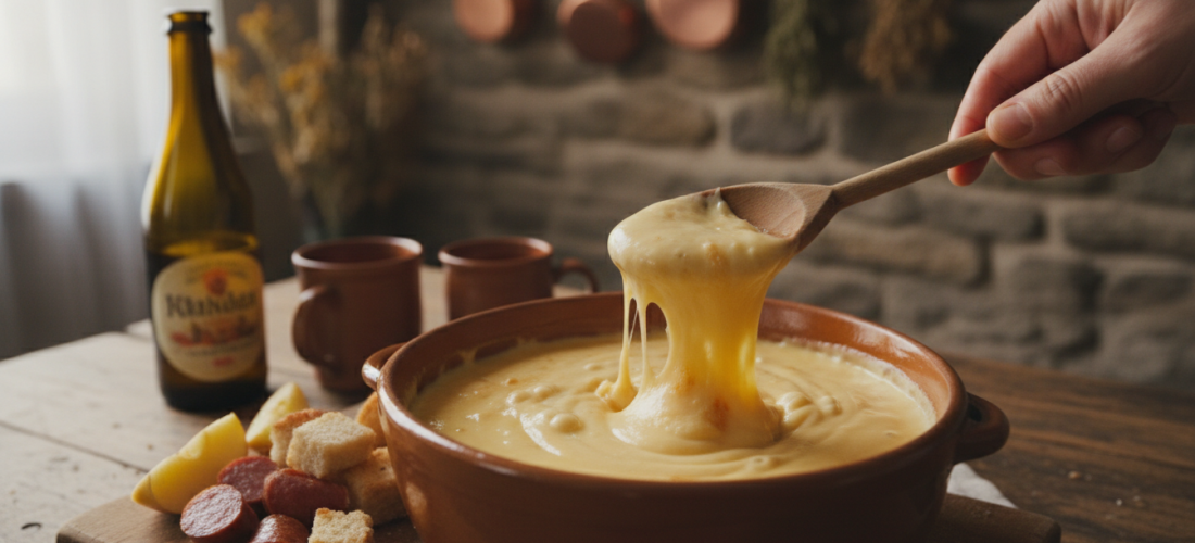 savourez une fondue fondante au camembert et au cidre, une spécialité normande gourmande et réconfortante, idéale pour partager un moment convivial.