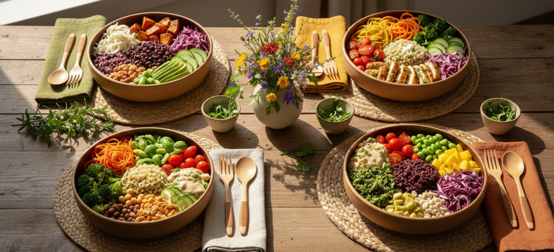 découvrez notre recette gourmande de buddha bowl au fromage de chèvre, un délice santé alliant saveurs fraîches et ingrédients nutritifs pour un repas équilibré et savoureux.