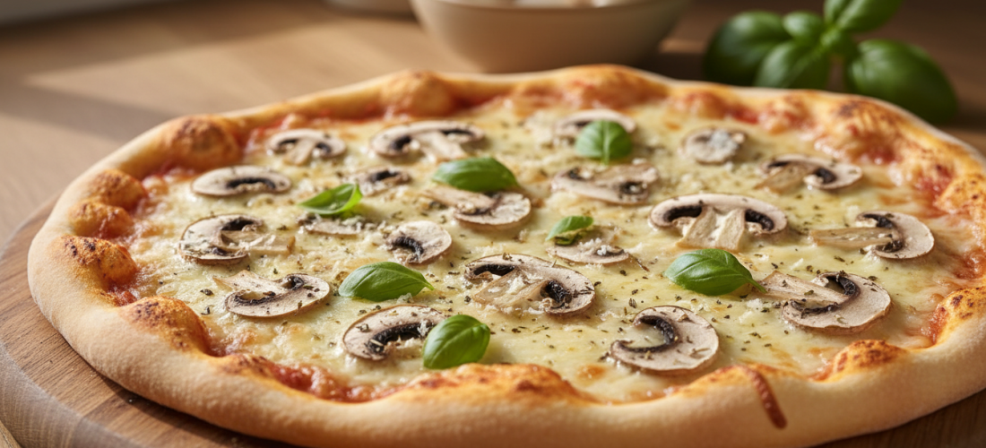 découvrez la délice végétarien, une pizza légère et savoureuse garnie de champignons de paris frais, parfaite pour un repas gourmand et équilibré.