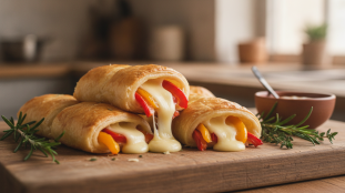 savourez nos roulés fondants au fromage de brebis et poivrons grillés, un délice apéritif parfait pour vos moments gourmands.