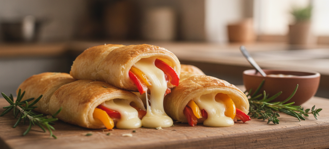 savourez nos roulés fondants au fromage de brebis et poivrons grillés, un délice apéritif parfait pour vos moments gourmands.