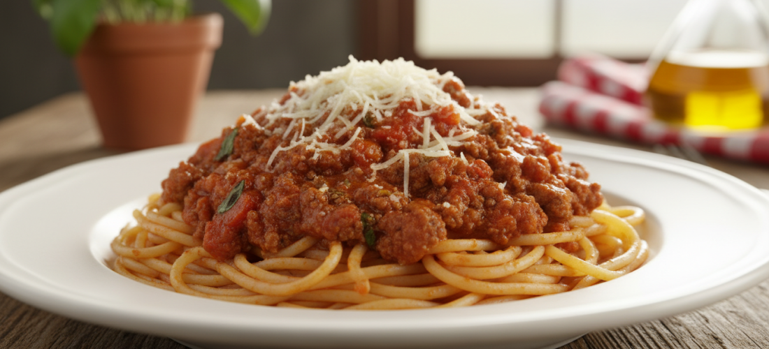 savourez nos spaghettis bolognaise authentiques, généreusement nappés de fromage italien râpé pour un délice gourmand et traditionnel.