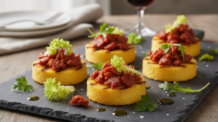 découvrez notre recette savoureuse de toast de polenta au fromage et chorizo, un délice croustillant parfait pour un apéritif gourmand ou un repas rapide et convivial.