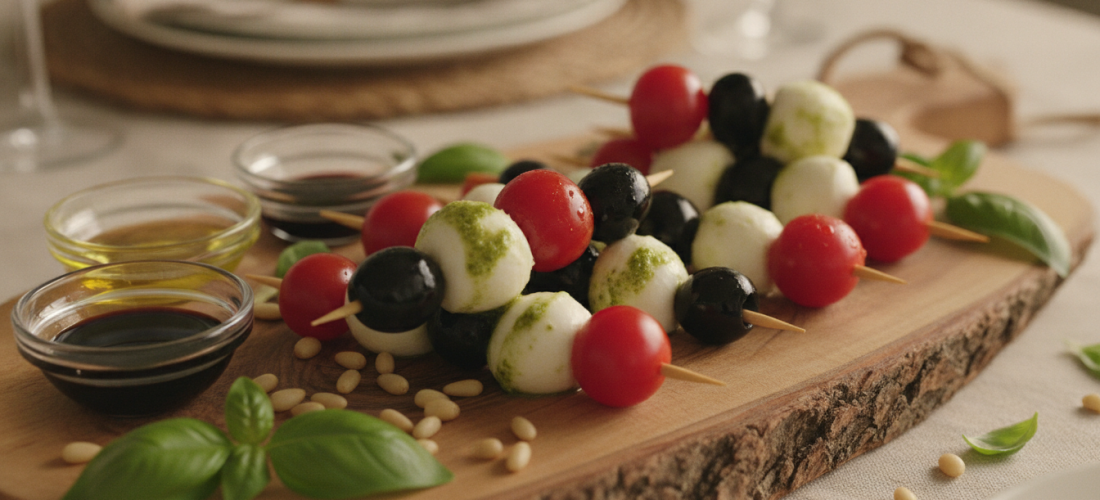 découvrez délice en brochette, une recette savoureuse alliant fromage frais onctueux et pesto aromatique pour un apéritif gourmand et raffiné.